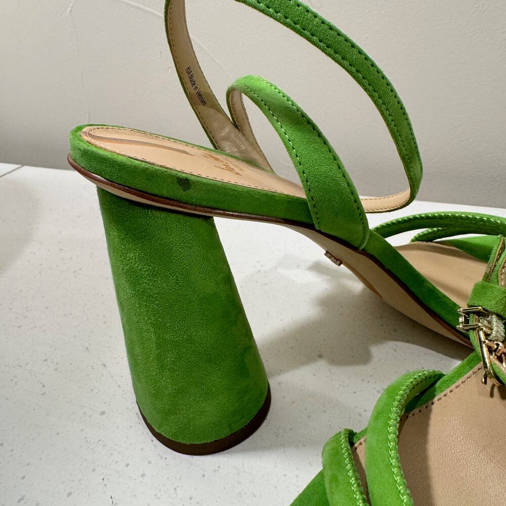 Sam Edelman Kia Block Heel Sandal 8.5 Apple Green Suede Square Toe Ankle Strap - Picture 14 of 16